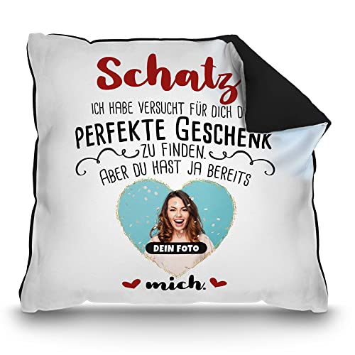 PR Print Royal Fotokissen mit Spruch gestalten Kissen mit Foto in Herzform - Geschenke zum Jahrestag | inkl. Füllung, Rückseite Schwarz, 40 x 40 cm von PR Print Royal