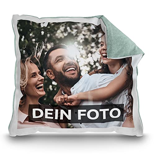 PR Print Royal Fotokissen selbst gestalten - mit Foto Bedrucken - Personalisierte Fotogeschenke, Kissen Bedrucken | inkl. Kissenfüllung, Rückseite Pastellgrün, 40x40cm von PR Print Royal