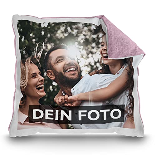 PR Print Royal Fotokissen selbst gestalten - mit Foto Bedrucken - Personalisierte Fotogeschenke, Kissen Bedrucken | inkl. Kissenfüllung, Rückseite Pastellrosa, 40x40cm von PR Print Royal