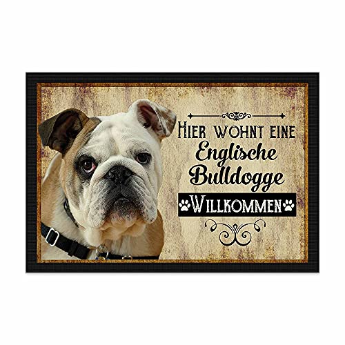 PR Print Royal Fußmatte Haustiere mit Hundebild Englische Bulldogge - Geschenkidee für Hundefreunde und Hundebesitzer - Größe 60 x 40 cm von PR Print Royal