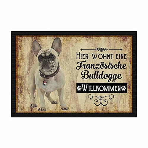 PR Print Royal Fußmatte Haustiere mit Hundebild Franz. Bulldogge beige - Geschenkidee für Hundefreunde und Hundebesitzer - Größe 60 x 40 cm von PR Print Royal