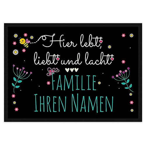 PR Print Royal Fußmatte mit Spruch - Lebt Liebt Lacht - Familie - Selbst Gestalten mit Wunschnamen - Herzen weiß 75 x 50 cm von PR Print Royal