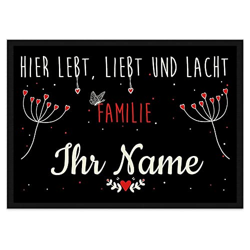 PR Print Royal Fußmatte mit Spruch - Lebt Liebt Lacht - Familie - Selbst Gestalten mit Wunschnamen - Schmetterling 60 x 40 cm von PR Print Royal