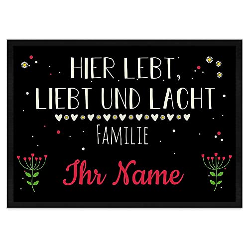 PR Print Royal Fußmatte mit Spruch - Lebt Liebt Lacht - Familie - Selbst Gestalten mit Wunschnamen - Viele weiße Herzen 60 x 40 cm von PR Print Royal