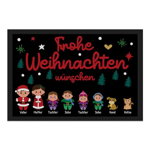 PR Print Royal Fußmatte personalisiert Familie - Frohe Weihnachten wünschen - bis zu 8 Person - Geschenke zur Adventszeit, Adventsgeschenk | rutschfest, 60x40 cm mit Gummirand von PR Print Royal