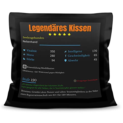 PR Print Royal Gaming-Kissen mit Spruch - Legendäres Kissen - Geschenke für Zocker, Gamer, Geburtstag, Kumpels, Zocken - Deko Satin-Kissen schwarz, 45x45 cm von PR Print Royal