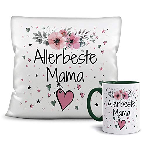 PR Print Royal Geschenk-Set aus Tasse und Kissen mit Füllung - Allerbeste Mama - Persönliche Geschenkidee für Beste Freunde, Verwandte und Familie - weiß/dunkelgrün PR Print Royal Geschenk-Set aus Tasse und Kissen mit Füllung - Allerbeste Mama - Persönliche Geschenkidee für Beste Freunde, Verwandte und Familie - weiß/dunkelgrün von PR Print Royal