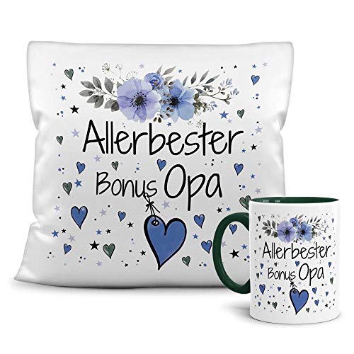 PR Print Royal Geschenk-Set aus Tasse und Kissen mit Füllung - Allerbester Bonus Opa - Persönliche Geschenkidee für Beste Freunde, Verwandte und Familie - weiß/dunkelgrün PR Print Royal Geschenk-Set aus Tasse und Kissen mit Füllung - Allerbester Bonus Opa - Persönliche Geschenkidee für Beste Freunde, Verwandte und Familie - weiß/dunkelgrün von PR Print Royal