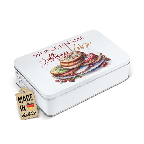 PR Print Royal Geschenkdose mit Name personalisiert - Lieblingskekse - Blechdose bedrucken, Aufbewahrungsdose, Keksdose - Weihnachtsgeschenke | Rechteckig weiß, 450 ml von PR Print Royal