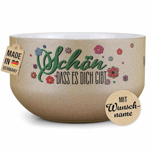 PR Print Royal Glitzer Müslischale mit Name selbst gestalten - Schön, dass es dich gibt - Personalisiertes Geschenk zum Geburtstag, Danke sagen - Keramik, Gold 500 ml von PR Print Royal
