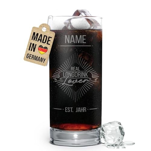 PR Print Royal Graviertes Longdrinkglas personalisiert mit Name und Jahr - Real Longdrink Lover - Geschenk zum Geburtstag, Cocktailglas mit Gravur zu Weihnachten | Lasergravur, 400 ml von PR Print Royal