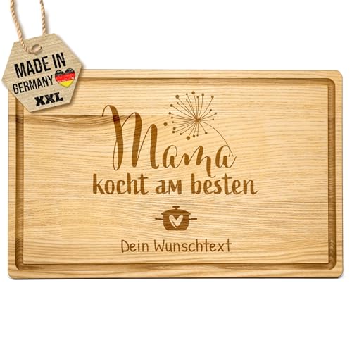 PR Print Royal Großes Holzbrett mit Gravur - Mama kocht am besten - mit Name - Personalisiertes Geschenk zum Geburtstag, Muttertag - Schneidebrett Eschenholz, 40 x 25 x 2 cm von PR Print Royal