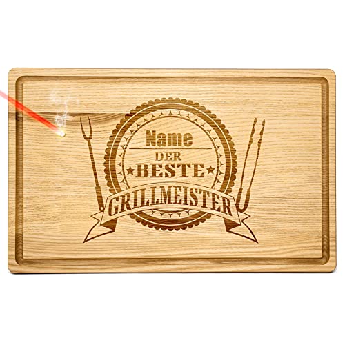 PR Print Royal Großes Holzbrett mit Gravur - Schneidebrett personalisiert mit Name - Der beste Grillmeister - Geschenke für Grillfans | Eschenholz, 40 x 25 x 2 cm, personalisiertes Geschenk von PR Print Royal