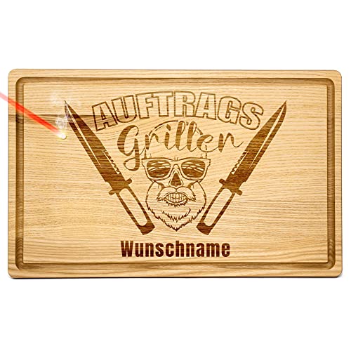 PR Print Royal Großes Holzbrett mit Name graviert - Schneidebrett personalisiert - Auftragsgriller - Geschenke für Grillfans zum Geburtstag | Eschenholz, 40 x 25 x 2 cm, personalisiertes Geschenk von PR Print Royal