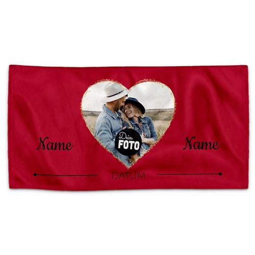 PR Print Royal Handtuch personalisiert mit Foto, Namen und Datum - Personalisiertes Handtuch - Persönliches Geschenk zum Valentinstag für Paare, Geschenk zum Jahrestag | 100 x 50 cm von PR Print Royal