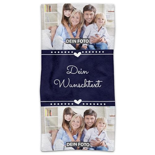 PR Print Royal Handtuch personalisiert mit Foto und Wunschtext - Personalisiertes Handtuch Bedrucken - Persönliches Fotogeschenk für Familie und Freunde | 100 x 50 cm, blau von PR Print Royal