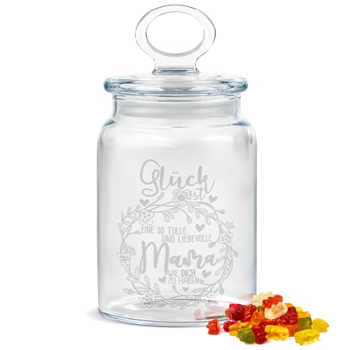 PR Print Royal Keksdose aus Glas mit Gravur - 800 ml - Glück ist, eine Mama wie dich zu haben - Geschenk zum Muttertag, Weihnachten oder Geburtstag, Geschenk für Mama von PR Print Royal