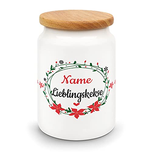 PR Print Royal Keksdose personalisiert für Weihnachtskekse - Vorratsdose personalisiert mit Name - Keramikdose mit Holzdeckel - 650 ml, Lebensmittelecht | Personalisiertes Geschenk von PR Print Royal