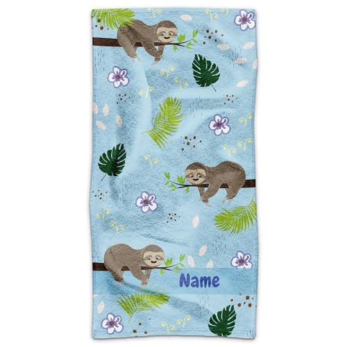 PR Print Royal Kinder-Handtuch mit Name personalisiert - Faultier, Geschenk für Mädchen und Jungen, Handtuch Personalisieren | 70 x 140 cm von PR Print Royal