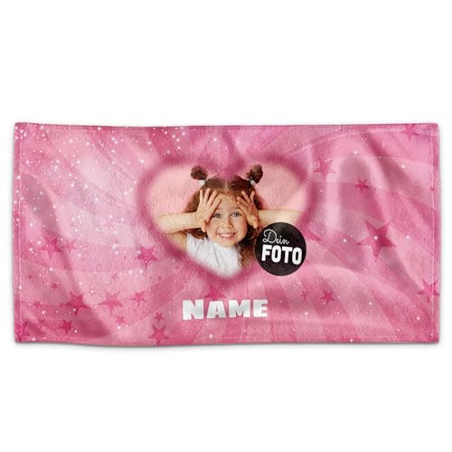 PR Print Royal Kinder-Handtuch mit Name und Foto personalisiert - Herz, Geschenk für Mädchen, Schwimmunterricht, Handtuch Personalisieren | 50 x 100 cm von PR Print Royal