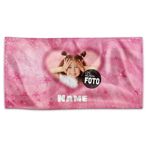 PR Print Royal Kinder-Handtuch mit Name und Foto personalisiert - Herz, Geschenk für Mädchen, Schwimmunterricht, Handtuch Personalisieren | 70 x 140 cm von PR Print Royal