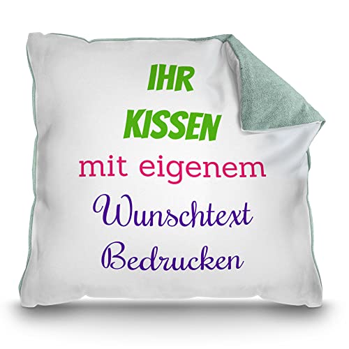 PR Print Royal Kissen Bedrucken mit eigenem Text oder Namen - Personalisierte Geschenkidee, Kissen Bedrucken Lassen mit Spruch | inkl. Kissenfüllung, Rückseite Pastellgrün, 40x40cm von PR Print Royal