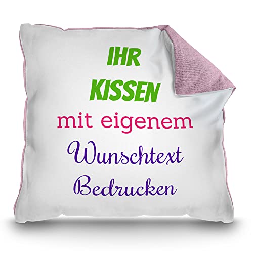 PR Print Royal Kissen Bedrucken mit eigenem Text oder Namen - Personalisierte Geschenkidee, Kissen Bedrucken Lassen mit Spruch | inkl. Kissenfüllung, Rückseite Pastellrosa, 40x40cm von PR Print Royal