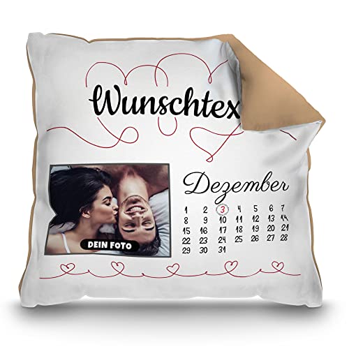 PR Print Royal Kissen Kalender selbst gestalten - mit anpassbarem Jahrestag, Text & Foto Bedrucken - Geschenk Valentinstag, Jahrestag, Paar, Liebe | inkl. Füllung, Rückseite Mokka, 40 x 40 cm von PR Print Royal