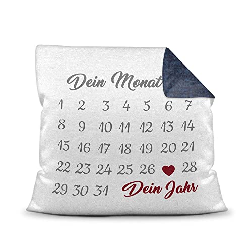 PR Print Royal Kissen Kalender selbst gestalten - mit anpassbarem Jahrestag, mit Namen & Text Bedrucken - Geschenk Valentinstag, Jahrestag, Paar, Liebe - inkl. Füllung, Dunkelblau Gemustert von PR Print Royal