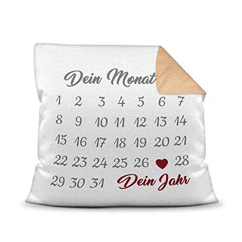 PR Print Royal Kissen Kalender selbst gestalten - mit anpassbarem Jahrestag, mit Namen & Text Bedrucken - Geschenk Valentinstag, Jahrestag, Paar, Liebe - inkl. Füllung, Farbkissen Rückseite Mokka von PR Print Royal