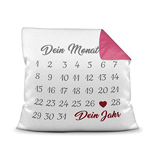 PR Print Royal Kissen Kalender selbst gestalten - mit anpassbarem Jahrestag, mit Namen & Text Bedrucken - Geschenk Valentinstag, Jahrestag, Paar, Liebe - inkl. Füllung, Farbkissen Rückseite Pink von PR Print Royal