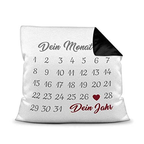 PR Print Royal Kissen Kalender selbst gestalten - mit anpassbarem Jahrestag, mit Namen & Text Bedrucken - Geschenk Valentinstag, Jahrestag, Paar, Liebe - inkl. Füllung, Farbkissen Rückseite Schwarz von PR Print Royal