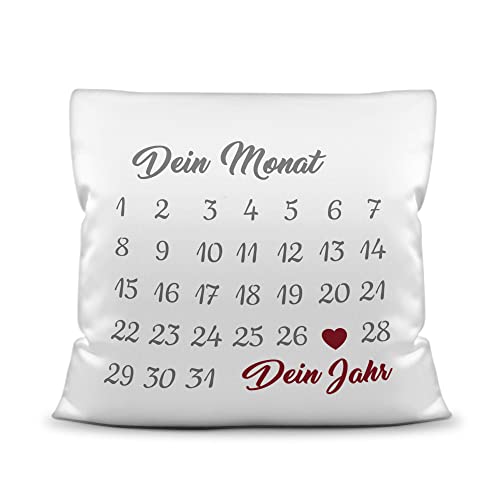 PR Print Royal Kissen Kalender selbst gestalten - mit anpassbarem Jahrestag, mit Namen & Text Bedrucken - Geschenk Valentinstag, Jahrestag, Paar, Liebe - inkl. Füllung, Kissen Polyester Weiß von PR Print Royal