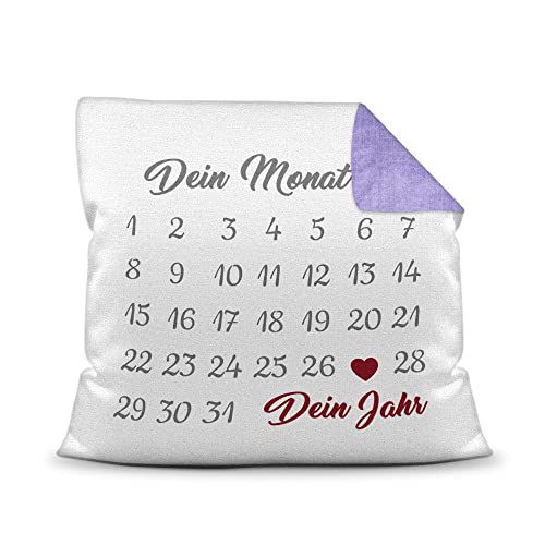 PR Print Royal Kissen Kalender selbst gestalten - mit anpassbarem Jahrestag, mit Namen & Text Bedrucken - Geschenk Valentinstag, Jahrestag, Paar, Liebe - inkl. Füllung, Lila Gemustert von PR Print Royal