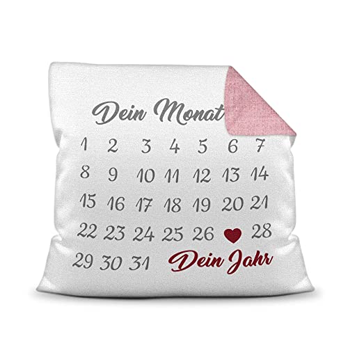 PR Print Royal Kissen Kalender selbst gestalten - mit anpassbarem Jahrestag, mit Namen & Text Bedrucken - Geschenk Valentinstag, Jahrestag, Paar, Liebe - inkl. Füllung, Pink Gemustert von PR Print Royal