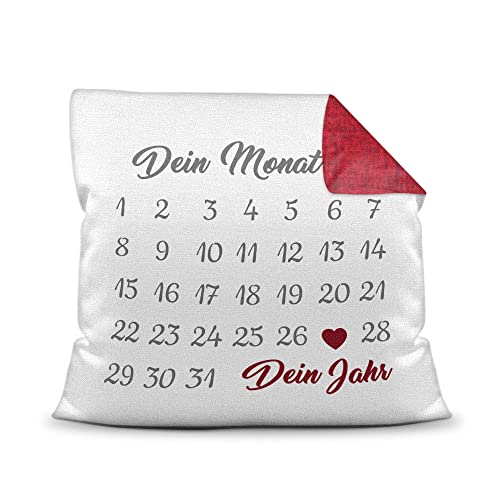 PR Print Royal Kissen Kalender selbst gestalten - mit anpassbarem Jahrestag, mit Namen & Text Bedrucken - Geschenk Valentinstag, Jahrestag, Paar, Liebe - inkl. Füllung, Rot Gemustert von PR Print Royal