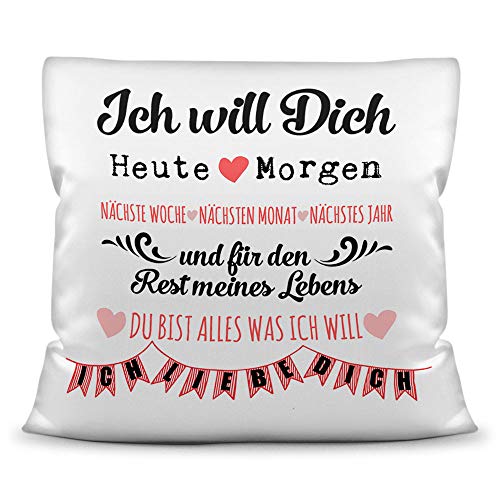 PR Print Royal Kissen inkl. Füllung mit Spruch - Liebeserklärung in Rot - Ich Will Dich/Ich Liebe Dich/Geschenk für Freundin, Frau - Kissen Polyester - Weiß von PR Print Royal