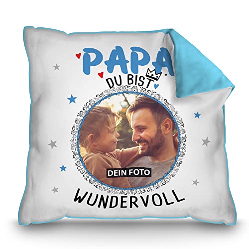 PR Print Royal Kissen mit Foto selbst gestalten - Papa du bist wundervoll - Geschenke für Papa von Kindern, Papa Geschenkideen | Fotokissen inkl. Füllung, Rückseite Hellblau, 40 x 40 cm PR Print Royal Kissen mit Foto selbst gestalten - Papa du bist wundervoll - Geschenke für Papa von Kindern, Papa Geschenkideen | Fotokissen inkl. Füllung, Rückseite Hellblau, 40 x 40 cm von PR Print Royal