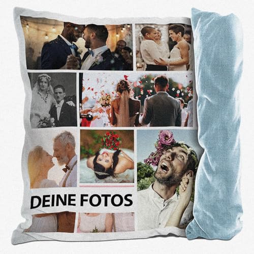 PR Print Royal Kissen mit Fotocollage selbst gestalten - mit 9 Fotos Personalisieren - Geschenk für Familie und Freunde | Rückseite Hellblau Gemustert, inkl. Kissenfüllung, 40x40cm PR Print Royal Kissen mit Fotocollage selbst gestalten - mit 9 Fotos Personalisieren - Geschenk für Familie und Freunde | Rückseite Hellblau Gemustert, inkl. Kissenfüllung, 40x40cm von PR Print Royal