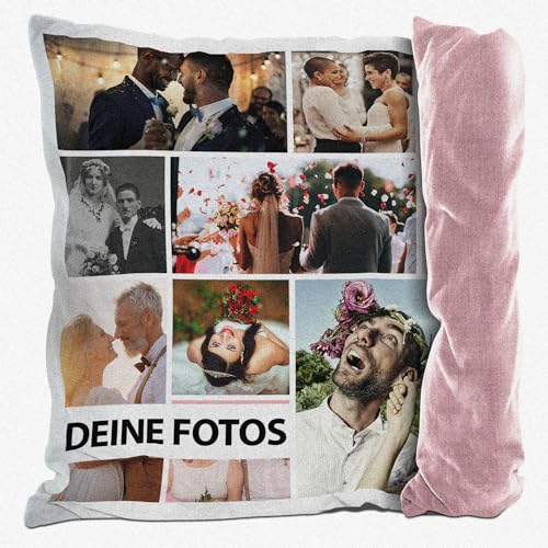 PR Print Royal Kissen mit Fotocollage selbst gestalten - mit 9 Fotos Personalisieren - Geschenk für Familie und Freunde | Rückseite Pink Gemustert, inkl. Kissenfüllung, 40x40cm von PR Print Royal