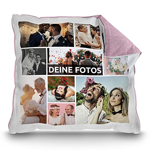 PR Print Royal Kissen mit Fotocollage selbst gestalten - mit 9 Fotos Personalisieren - Geschenk für Freunde und Familie | Rückseite Pastellrosa, inkl. Kissenfüllung, 40x40cm von PR Print Royal