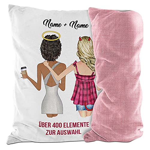 PR Print Royal Kissen mit Füllung - Beste Freundin - zum selbst gestalten mit Text und Namen - Geschenk für die Beste Freundin I Deko-Kissen personalisiert, Farbkissen Pink Gemustert, 40x40 cm von PR Print Royal