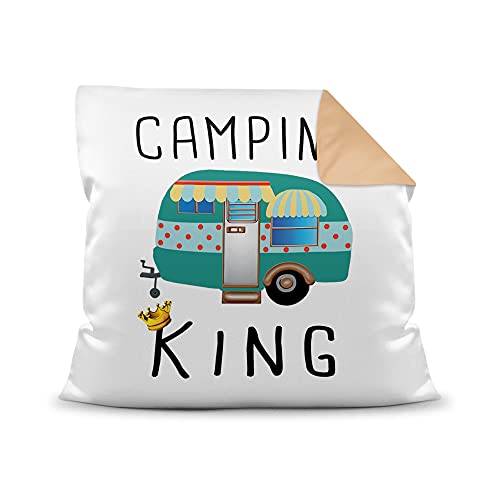 PR Print Royal Kissen mit Füllung - Camping King - Geschenk für Camper, Campingkissen, Geburtstagsgeschenk - Farbkissen Rückseite Beige, 40x40 cm von PR Print Royal