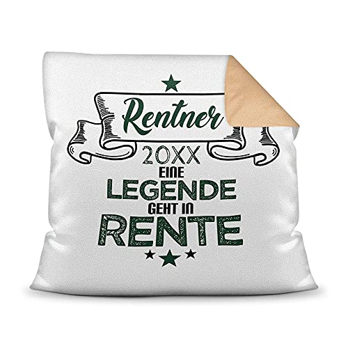 PR Print Royal Kissen mit Füllung - Eine Legende geht in Rente - mit Jahreszahl Personalisieren - Geschenk für Männer, Abschiedsgeschenk, Rente, Pension - Farbkissen Rückseite Beige, 40x40 cm von PR Print Royal