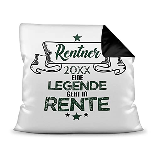 PR Print Royal Kissen mit Füllung - Eine Legende geht in Rente - mit Jahreszahl Personalisieren - Geschenk für Männer, Abschiedsgeschenk, Rente, Pension - Farbkissen Rückseite Schwarz, 40x40 cm von PR Print Royal