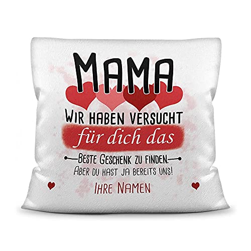 PR Print Royal Kissen mit Füllung Mama von mehr Kindern - Personalisiert mit Wunschnamen in Rot - zum Geburtstag und Muttertag - Kissen Polyester weiß - flauschig, 40 x 40 cm von PR Print Royal