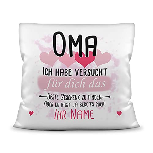 PR Print Royal Kissen mit Füllung Oma von einem Kind - Personalisiert mit Wunschname in Rosa - zum Geburtstag und Muttertag - Kissen Polyester weiß - glatt, 40 x 40 cm von PR Print Royal