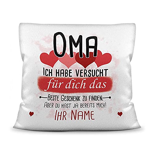 PR Print Royal Kissen mit Füllung Oma von einem Kind - Personalisiert mit Wunschname in Rot - zum Geburtstag und Muttertag - Kissen Polyester weiß - flauschig, 40 x 40 cm von PR Print Royal