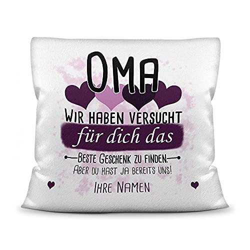 PR Print Royal Kissen mit Füllung Oma von mehr Kindern - Personalisiert mit Wunschnamen in Lila - zum Geburtstag und Muttertag - Kissen Polyester weiß - glatt, 40 x 40 cm von PR Print Royal