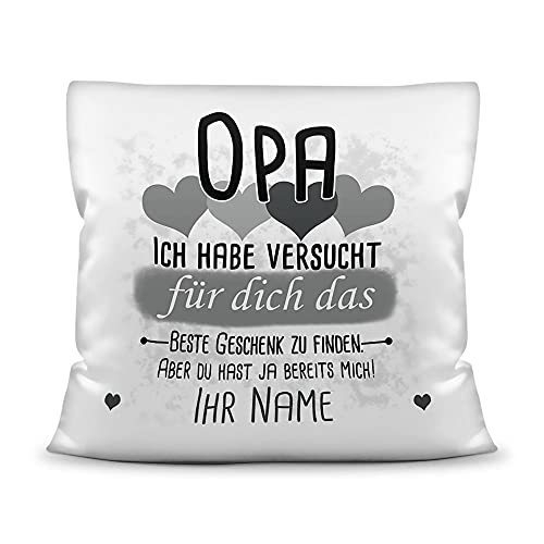 PR Print Royal Kissen mit Füllung Opa von einem Kind - Personalisiert mit Wunschname in Grau - zum Geburtstag und Vatertag - Kissen Polyester weiß - glatt, 40 x 40 cm von PR Print Royal